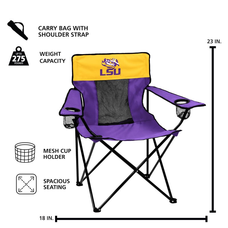 Logo Brands NCAA LSU Tigers Elite Portable Chair - Premium Outdoor Chair with Cup Holder, Powder-Coated Steel Frame, Lightweight and Portable for Tailgating,and Sporting Events - Image 3